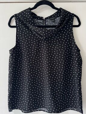 Ann Taylor Factory Black and White Polka Dot Cowl Neck Sleeveless Top